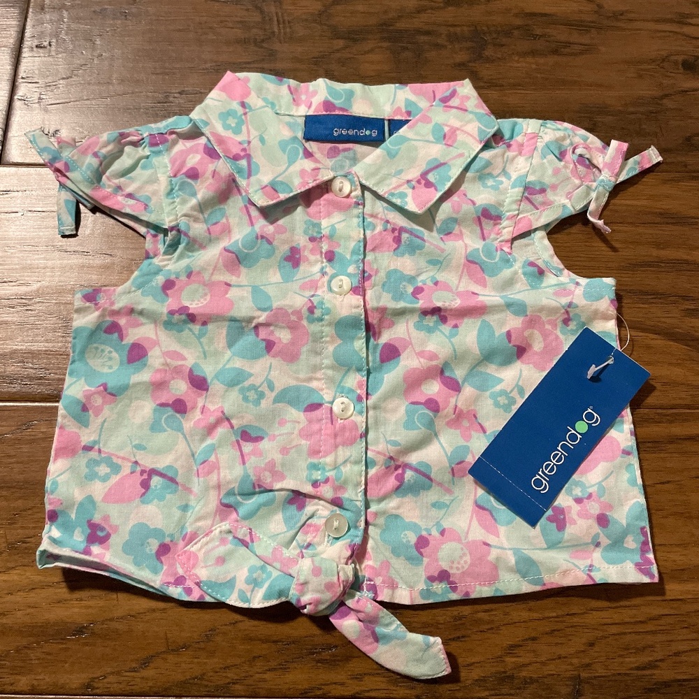 New greendog short sleeve floral button up shirt size 6-9 months